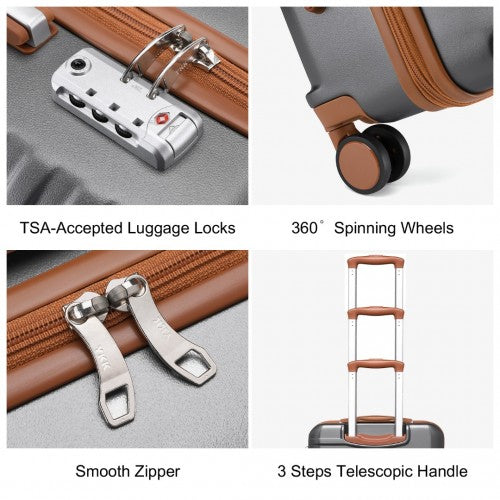 Easy Luggage K2391L - British Traveller 24 Inch Durable Polycarbonate and ABS Hard Shell Suitcase With TSA Lock - Grey And Brown