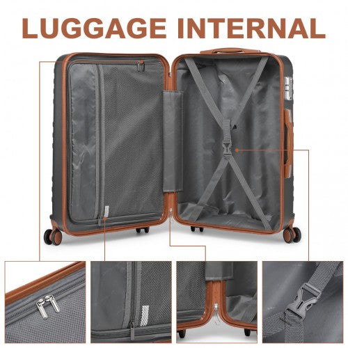 Easy Luggage K2391L - British Traveller 24 Inch Durable Polycarbonate and ABS Hard Shell Suitcase With TSA Lock - Grey And Brown
