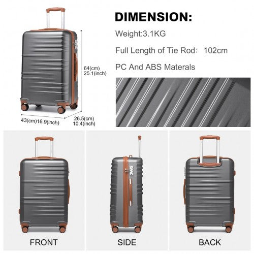 Easy Luggage K2391L - British Traveller 24 Inch Durable Polycarbonate and ABS Hard Shell Suitcase With TSA Lock - Grey And Brown