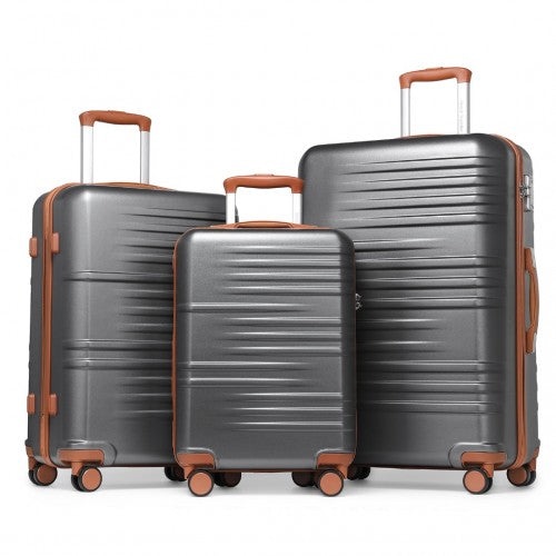 Easy Luggage K2391L - British Traveller 3 Pcs Set Durable Polycarbonate and ABS Hard Shell Suitcase With TSA Lock - Grey And Brown