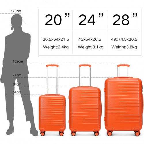 Easy Luggage K2391L - British Traveller 3 Pcs Set Durable Polycarbonate and ABS Hard Shell Suitcase With TSA Lock - Orange