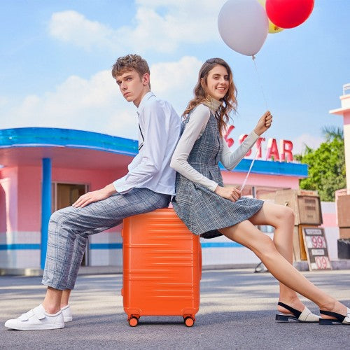 Easy Luggage K2391L - British Traveller 24 Inch Durable Polycarbonate and ABS Hard Shell Suitcase With TSA Lock - Orange