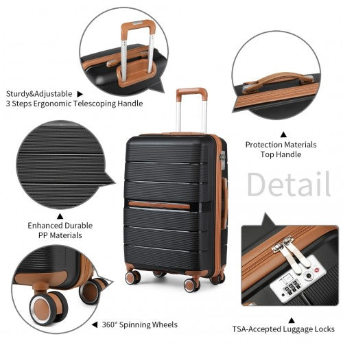 Easy Luggage K2392L - British Traveller 20 Inch Multi-Texture Polypropylene Hard Shell Suitcase With TSA Lock - Black
