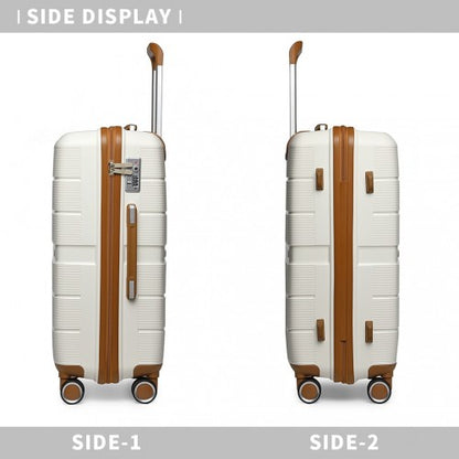 Easy Luggage K2392L - British Traveller 3 Pcs Multi-Texture Polypropylene Hard Shell Suitcase With TSA Lock - Cream