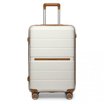 Easy Luggage K2392L - British Traveller 3 Pcs Multi-Texture Polypropylene Hard Shell Suitcase With TSA Lock - Cream