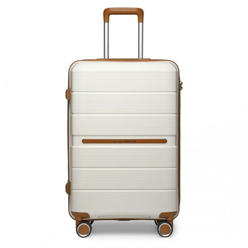 Easy Luggage K2392L - British Traveller 3 Pcs Multi-Texture Polypropylene Hard Shell Suitcase With TSA Lock - Cream