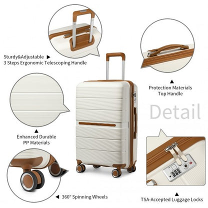 Easy Luggage K2392L - British Traveller 3 Pcs Multi-Texture Polypropylene Hard Shell Suitcase With TSA Lock - Cream