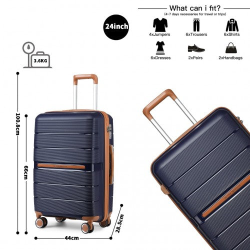 Easy Luggage K2392L - British Traveller 3 Pcs Multi-Texture Polypropylene Hard Shell Suitcase With TSA Lock - Navy