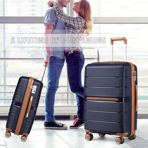 Easy Luggage K2392L - British Traveller 28 Inch Multi-Texture Polypropylene Hard Shell Suitcase With TSA Lock - Navy