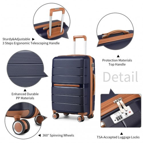 Easy Luggage K2392L - British Traveller 28 Inch Multi-Texture Polypropylene Hard Shell Suitcase With TSA Lock - Navy