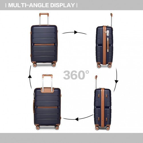 Easy Luggage K2392L - British Traveller 3 Pcs Multi-Texture Polypropylene Hard Shell Suitcase With TSA Lock - Navy