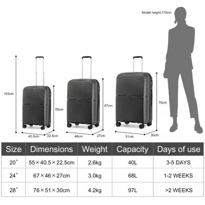 Easy Luggage K2393L - British Traveller 3 Pcs Set Spinner Hard Shell PP Suitcase With TSA Lock - Black