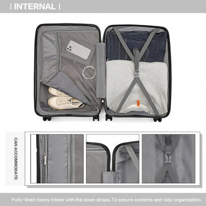 Easy Luggage K2393L - British Traveller 3 Pcs Set Spinner Hard Shell PP Suitcase With TSA Lock - Black