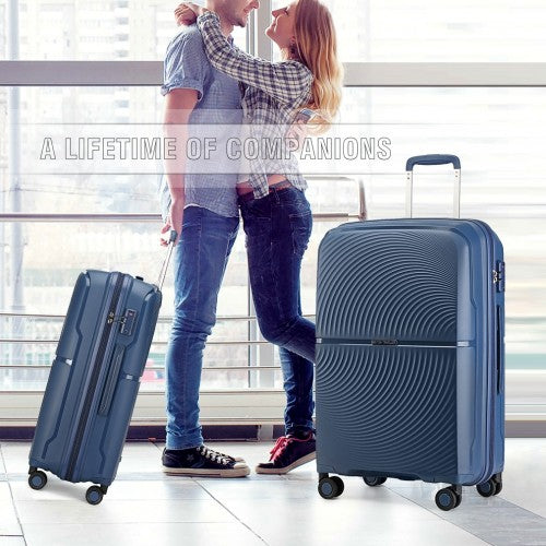 Easy Luggage K2393L - British Traveller 3 Pcs Set Spinner Hard Shell PP Suitcase With TSA Lock - Navy