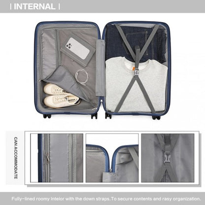 Easy Luggage K2393L - British Traveller 3 Pcs Set Spinner Hard Shell PP Suitcase With TSA Lock - Navy