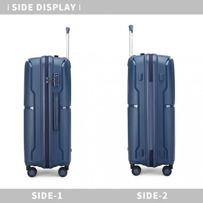 Easy Luggage K2393L - British Traveller 3 Pcs Set Spinner Hard Shell PP Suitcase With TSA Lock - Navy