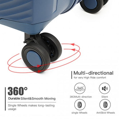 Easy Luggage K2393L - British Traveller 3 Pcs Set Spinner Hard Shell PP Suitcase With TSA Lock - Navy