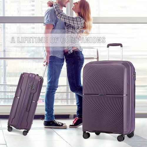 Easy Luggage K2393L - British Traveller 3 Pcs Set Spinner Hard Shell PP Suitcase With TSA Lock - Purple