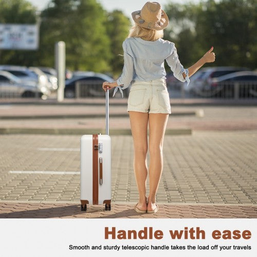 Easy Luggage K2394L - Kono Flexible Hard Shell ABS Suitcase With TSA Lock And Vanity Case 4 Piece Set - Cream