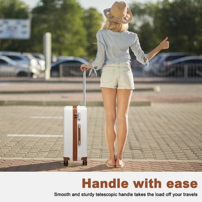 Easy Luggage K2394L - Kono Flexible Hard Shell ABS Suitcase With TSA Lock And Vanity Case 4 Piece Set - Cream