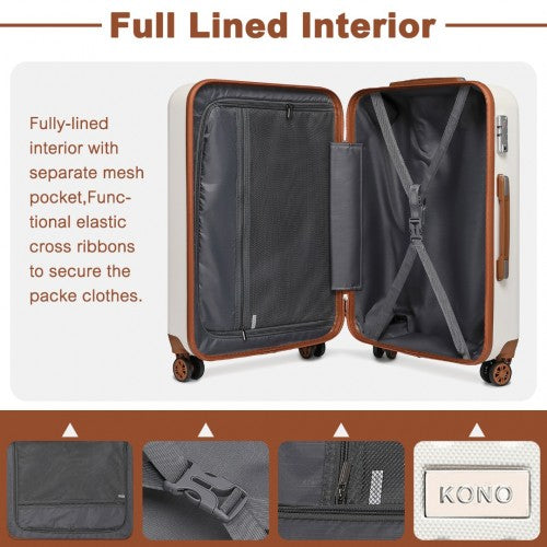 Easy Luggage K2394L - Kono Flexible Hard Shell ABS Suitcase With TSA Lock And Vanity Case 4 Piece Set - Cream