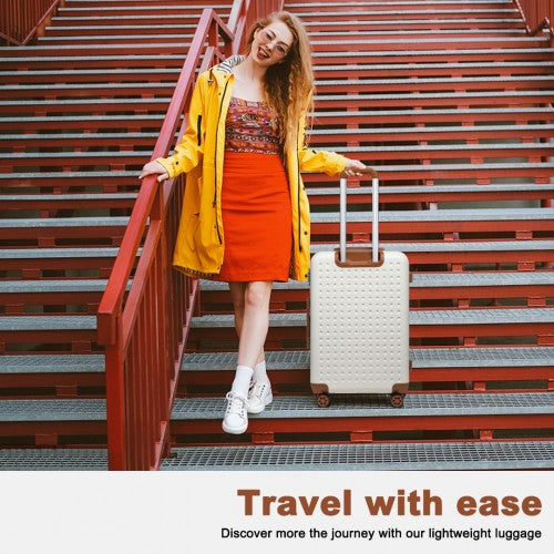 Easy Luggage K2394L - Kono Flexible Hard Shell ABS Suitcase With TSA Lock And Vanity Case 4 Piece Set - Cream