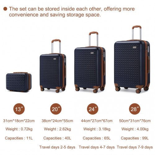 Easy Luggage K2394L - Kono Flexible Hard Shell ABS Suitcase With TSA Lock And Vanity Case 4 Piece Set - Navy