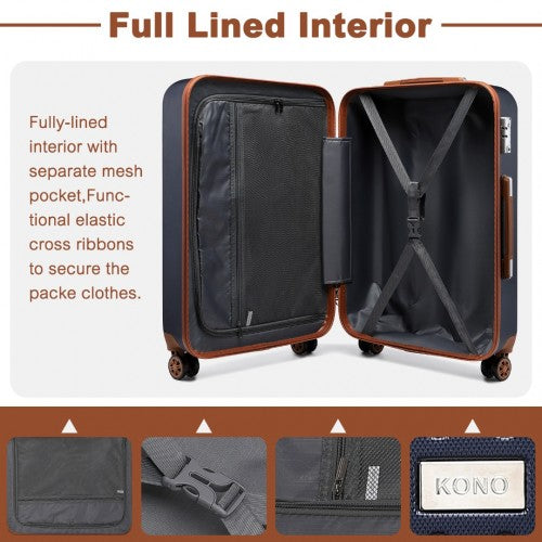 Easy Luggage K2394L - Kono Flexible Hard Shell ABS Suitcase With TSA Lock And Vanity Case 4 Piece Set - Navy