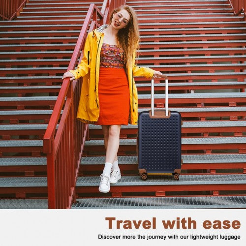 Easy Luggage K2394L - Kono Flexible Hard Shell ABS Suitcase With TSA Lock And Vanity Case 4 Piece Set - Navy
