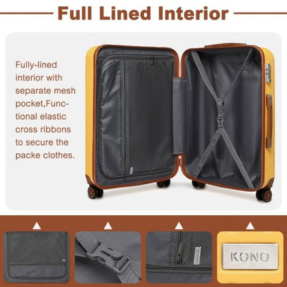 Easy Luggage K2394L - Kono Flexible Hard Shell ABS Suitcase With TSA Lock And Vanity Case 4 Piece Set - Yellow