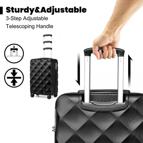 Easy Luggage K2395L - British Traveller 20 Inch Ultralight ABS And Polycarbonate Bumpy Diamond Suitcase With TSA Lock - Black