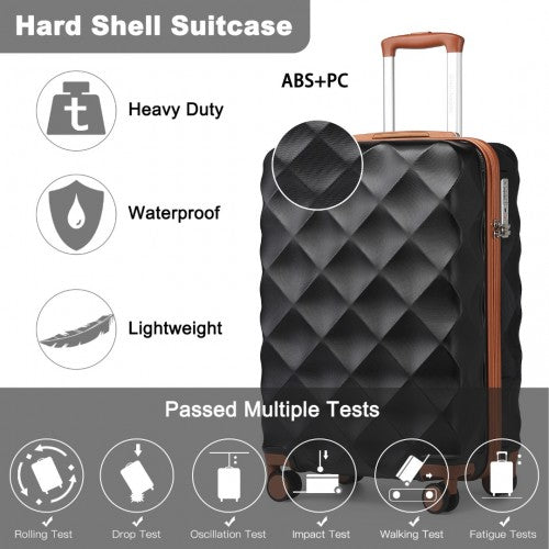 Easy Luggage K2395L - British Traveller 20 Inch Ultralight ABS And Polycarbonate Bumpy Diamond Suitcase With TSA Lock - Black And Brown