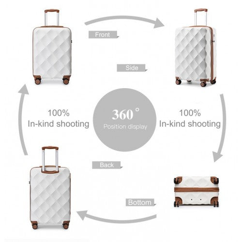 Easy Luggage K2395L - British Traveller 20 Inch Ultralight ABS And Polycarbonate Bumpy Diamond Suitcase With TSA Lock - Cream