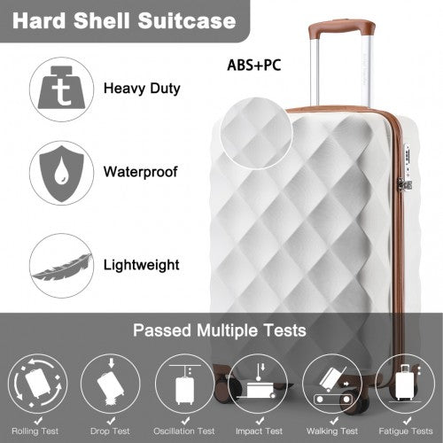 Easy Luggage K2395L - British Traveller 20 Inch Ultralight ABS And Polycarbonate Bumpy Diamond Suitcase With TSA Lock - Cream