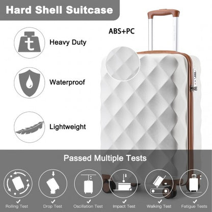 Easy Luggage K2395L - British Traveller 20 Inch Ultralight ABS And Polycarbonate Bumpy Diamond Suitcase With TSA Lock - Cream