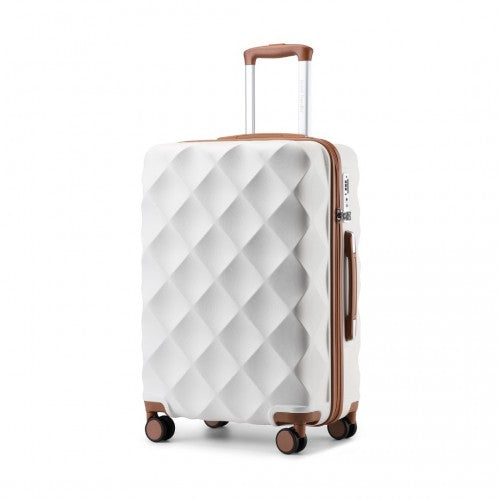 Easy Luggage K2395L - British Traveller 28 Inch Ultralight ABS And Polycarbonate Bumpy Diamond Suitcase With TSA Lock - Cream