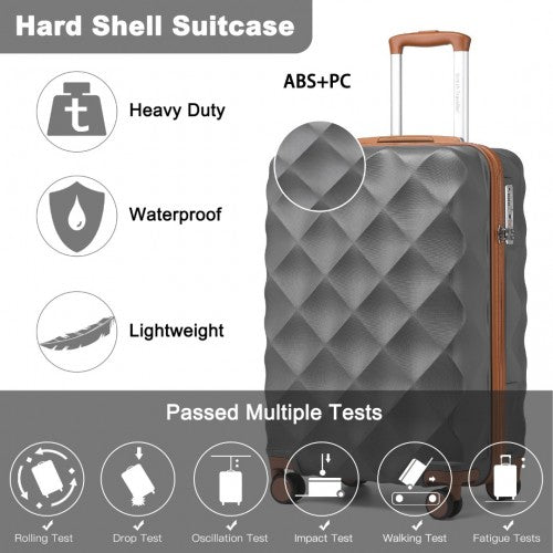 Easy Luggage K2395L - British Traveller 20 Inch Ultralight ABS And Polycarbonate Bumpy Diamond Suitcase With TSA Lock - Grey And Brown