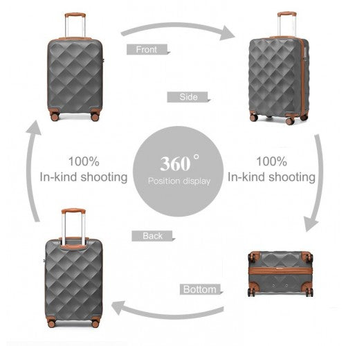 Easy Luggage K2395L - British Traveller 20 Inch Ultralight ABS And Polycarbonate Bumpy Diamond Suitcase With TSA Lock - Grey And Brown