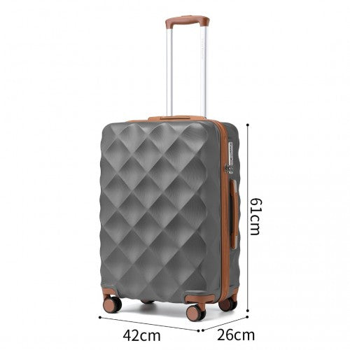 Easy Luggage K2395L - British Traveller 24 Inch Ultralight ABS And Polycarbonate Bumpy Diamond Suitcase With TSA Lock - Grey And Brown