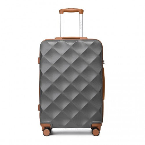 Easy Luggage K2395L - British Traveller 24 Inch Ultralight ABS And Polycarbonate Bumpy Diamond Suitcase With TSA Lock - Grey And Brown