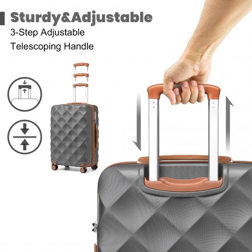 Easy Luggage K2395L - British Traveller Ultralight ABS And Polycarbonate Bumpy Diamond 4 Pcs Luggage Set With TSA Lock - Grey And Brown