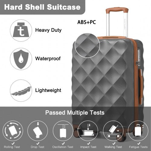Easy Luggage K2395L - British Traveller Ultralight ABS And Polycarbonate Bumpy Diamond 4 Pcs Luggage Set With TSA Lock - Grey And Brown
