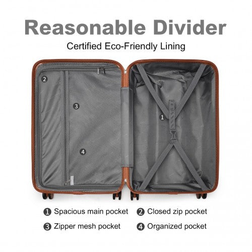 Easy Luggage K2395L - British Traveller Ultralight ABS And Polycarbonate Bumpy Diamond 4 Pcs Luggage Set With TSA Lock - Grey And Brown