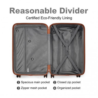 Easy Luggage K2395L - British Traveller Ultralight ABS And Polycarbonate Bumpy Diamond 4 Pcs Luggage Set With TSA Lock - Grey And Brown