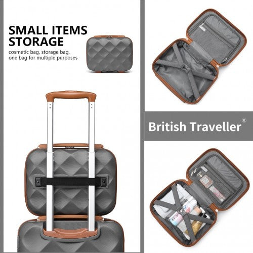 Easy Luggage K2395L - British Traveller Ultralight ABS And Polycarbonate Bumpy Diamond 4 Pcs Luggage Set With TSA Lock - Grey And Brown