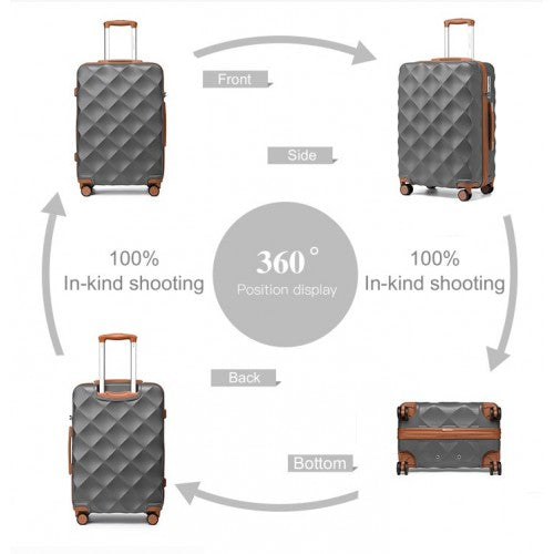 Easy Luggage K2395L - British Traveller Ultralight ABS And Polycarbonate Bumpy Diamond 4 Pcs Luggage Set With TSA Lock - Grey And Brown