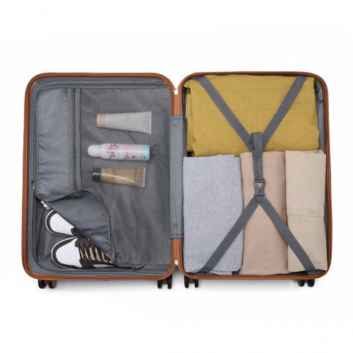 Easy Luggage K2395L - British Traveller Ultralight ABS And Polycarbonate Bumpy Diamond 4 Pcs Luggage Set With TSA Lock - Grey And Brown