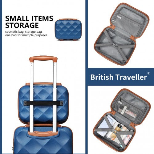 Easy Luggage K2395L - British Traveller 13 Inch Ultralight ABS And Polycarbonate Vanity Case - Navy And Brown