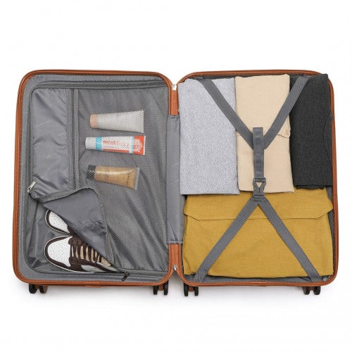 Easy Luggage K2395L - British Traveller 24 Inch Ultralight ABS And Polycarbonate Bumpy Diamond Suitcase With TSA Lock - Navy And Brown