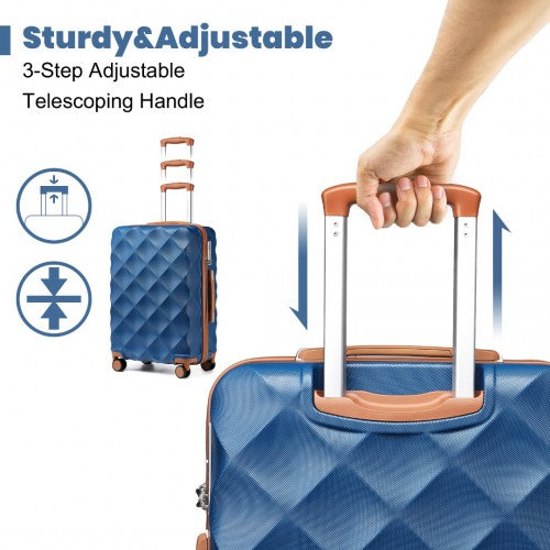 Easy Luggage K2395L - British Traveller 24 Inch Ultralight ABS And Polycarbonate Bumpy Diamond Suitcase With TSA Lock - Navy And Brown